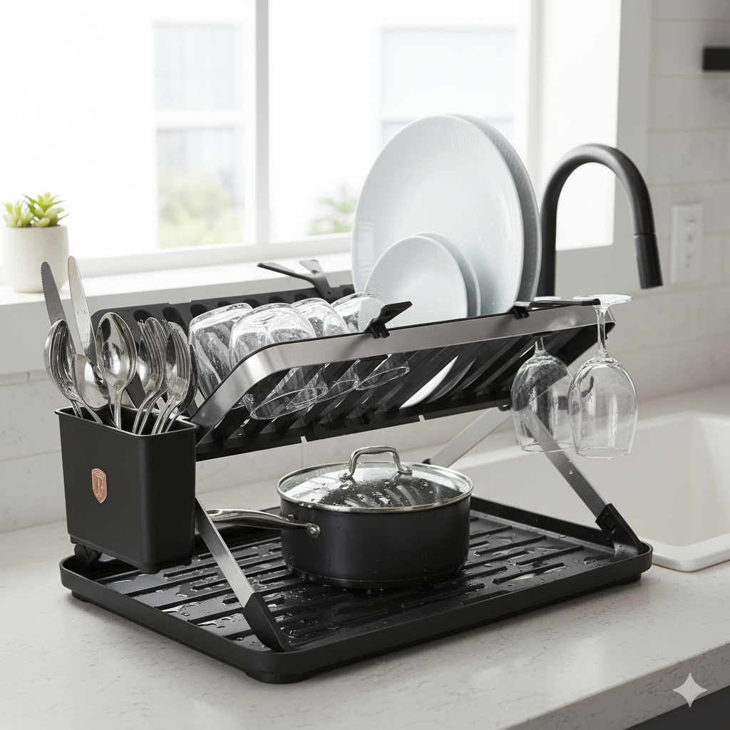 Berlinger Haus 48cm Foldable Dish Rack - Black Rose