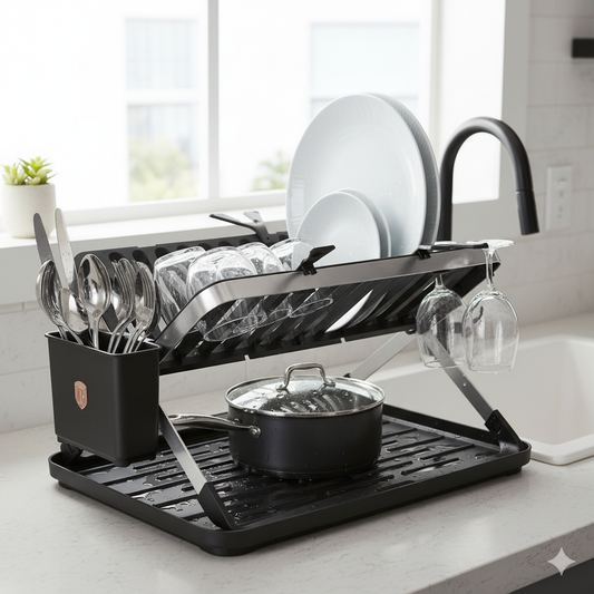 Berlinger Haus 48cm Foldable Dish Rack - Black Rose