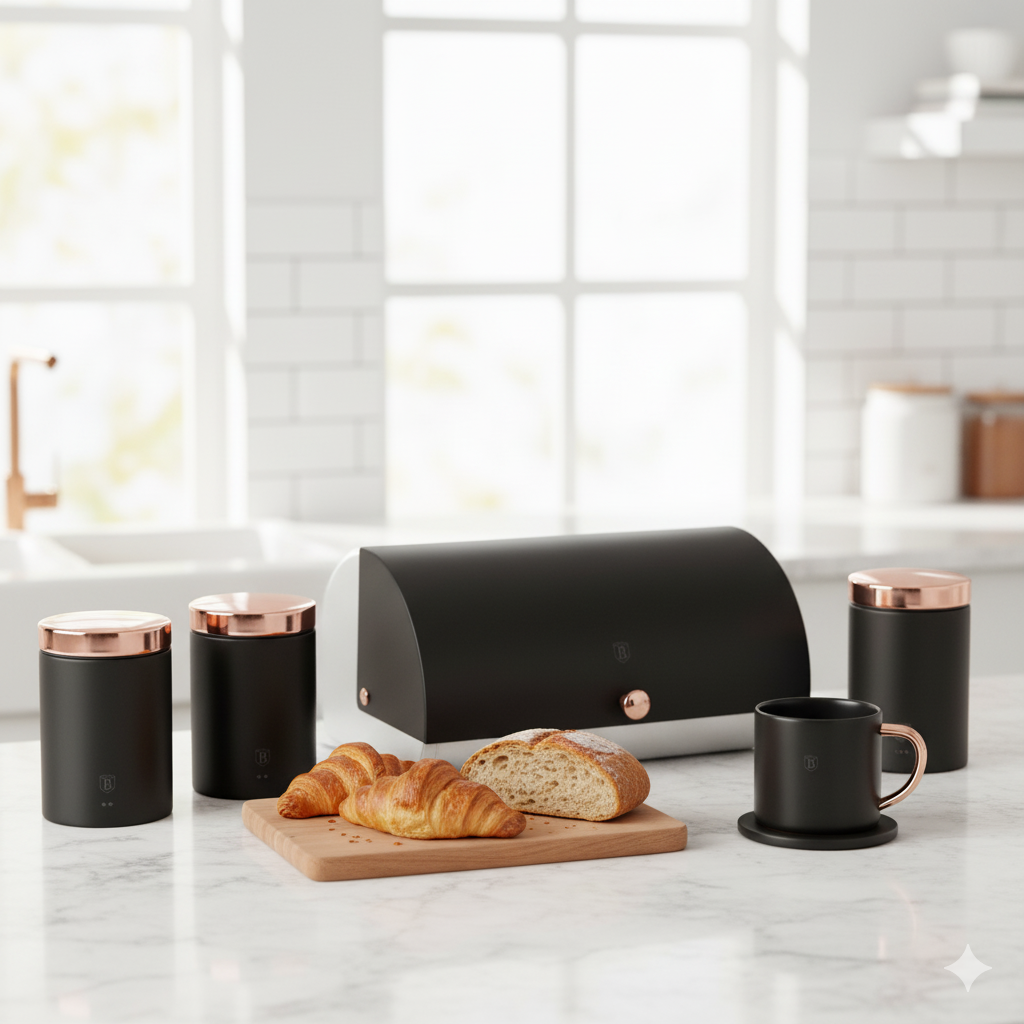 Berlinger Haus Bread box with 3-Piece Canister set - Black Rose
