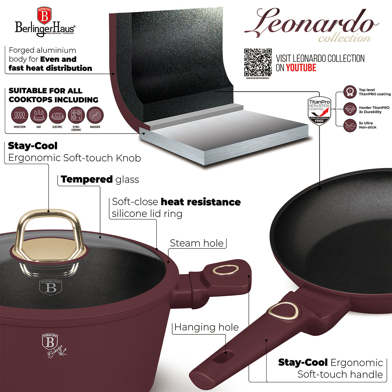 Berlinger Haus 47cm Titan Pro Non-Stick Coating Grill Plate - Leonardo
