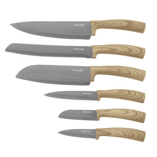 Smukee 6-Piece Titan Pro Stainless Steel Knife Set - Dark Wood - Forest Line