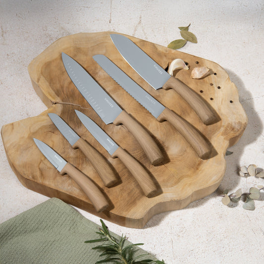 Smukee 6-Piece Titan Pro Stainless Steel Knife Set - Dark Wood - Forest Line