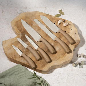 Smukee 6-Piece Titan Pro Stainless Steel Knife Set - Light Wood - Forest Line