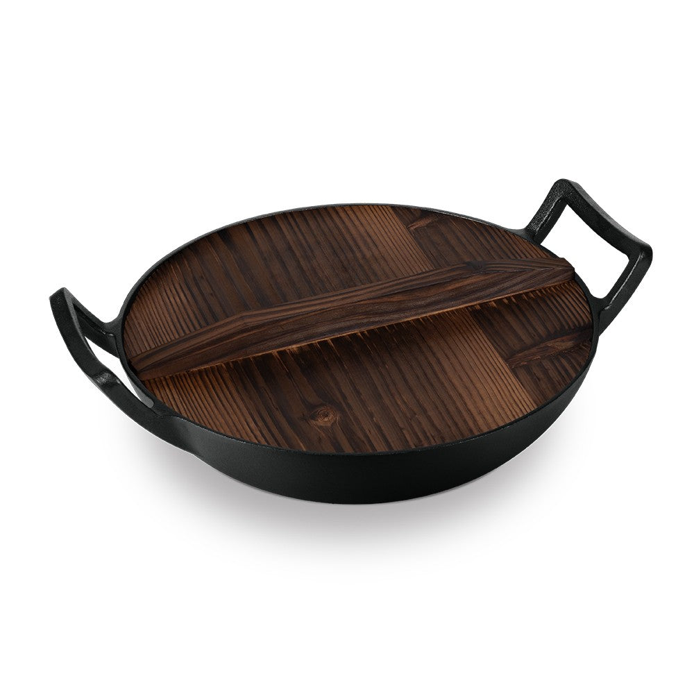 Berlinger Haus 30cm Cast Iron Wok with Wooden Lid - Black
