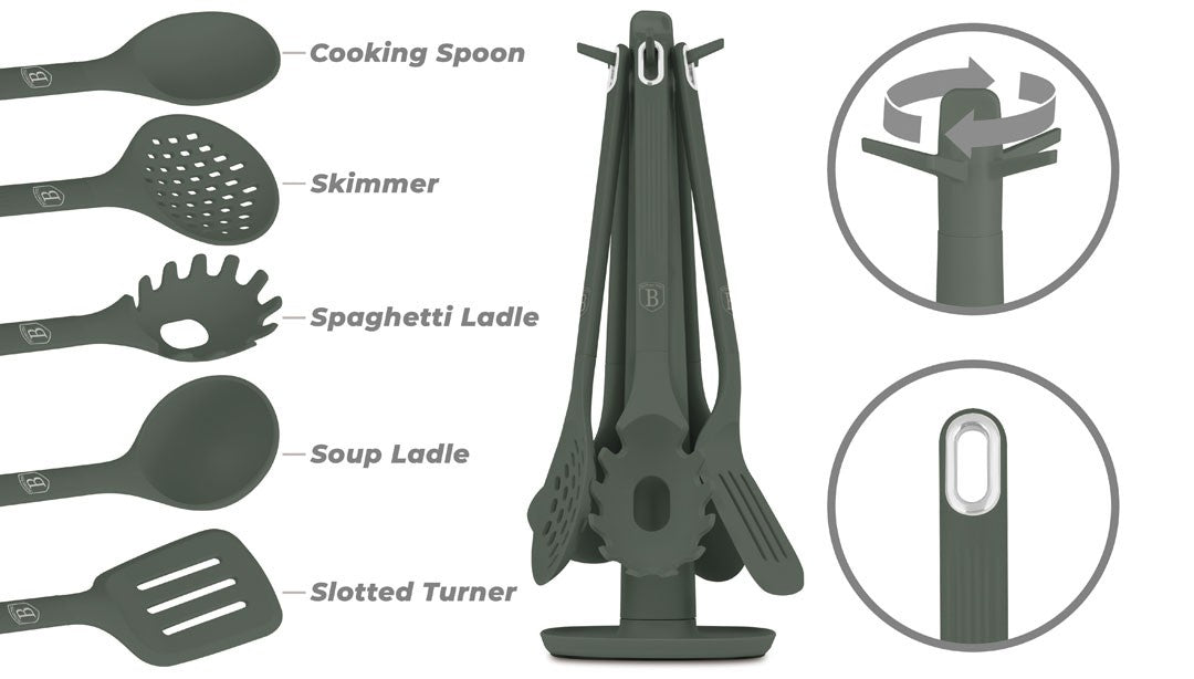 Berlinger Haus 6-Piece Kitchen Tool Set with Stand - Matte Green
