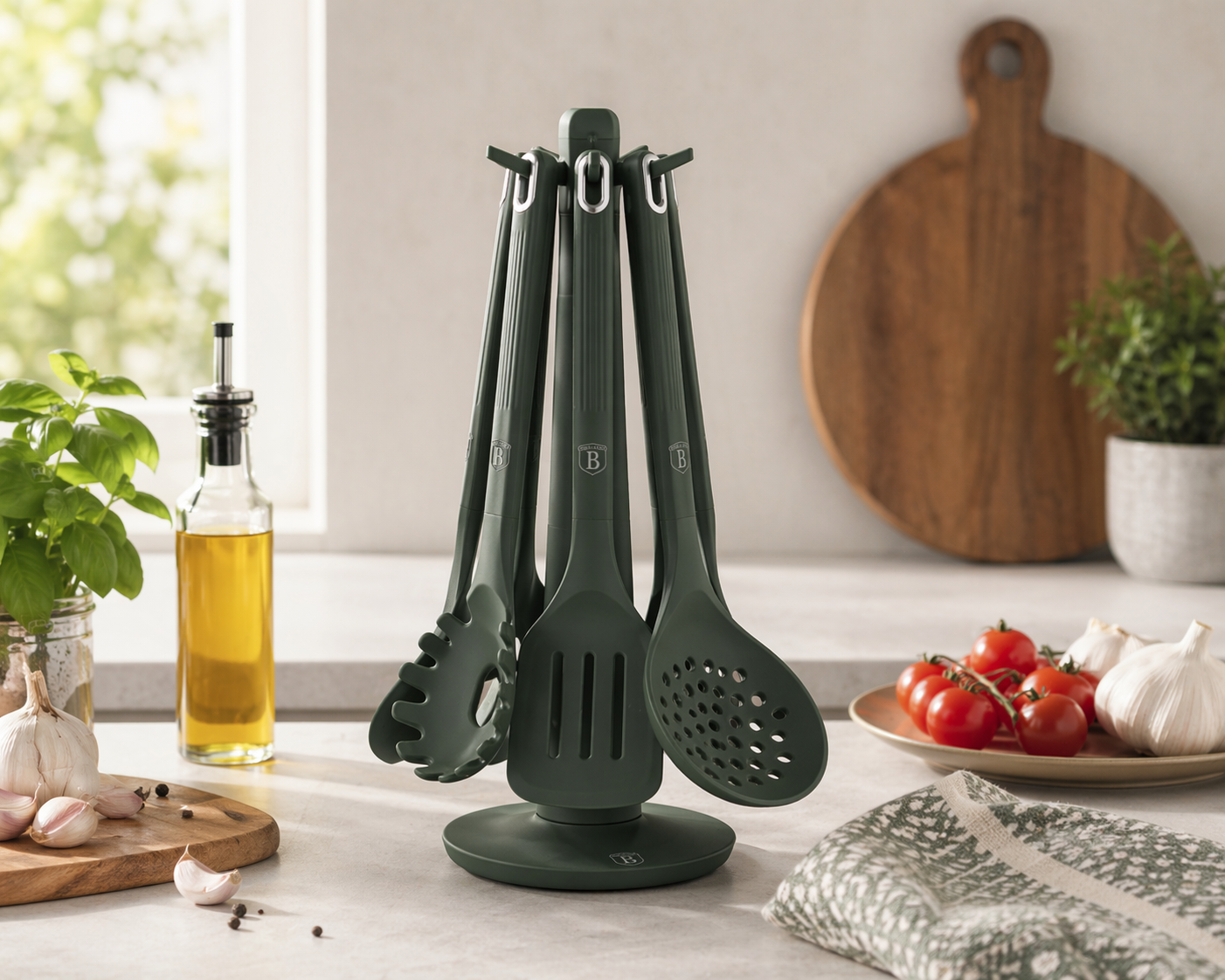 Berlinger Haus 6-Piece Kitchen Tool Set with Stand - Matte Green