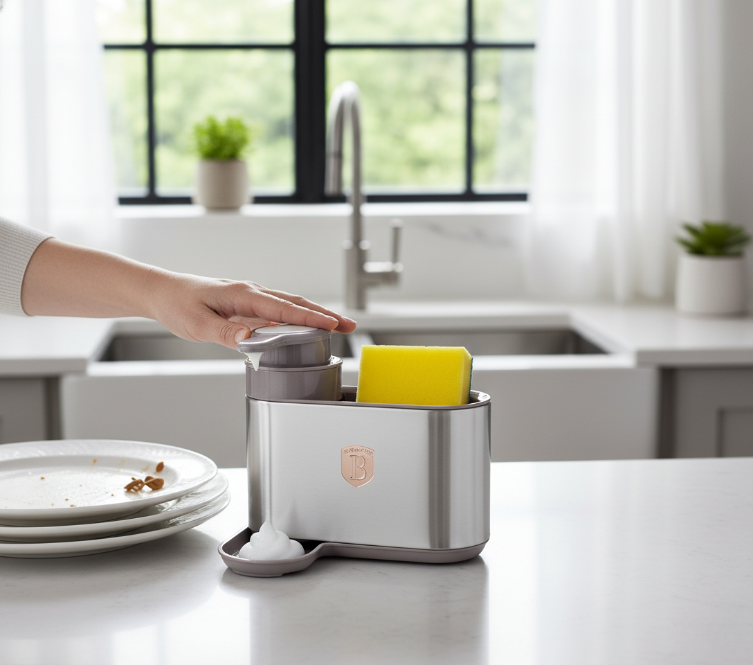 Berlinger Haus Soap Dispenser with Sponge Holder – Taupe