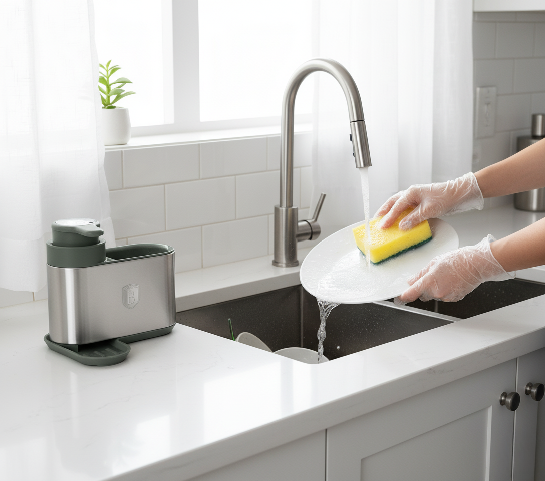 Berlinger Haus Soap Dispenser with Sponge Holder – Matte Green