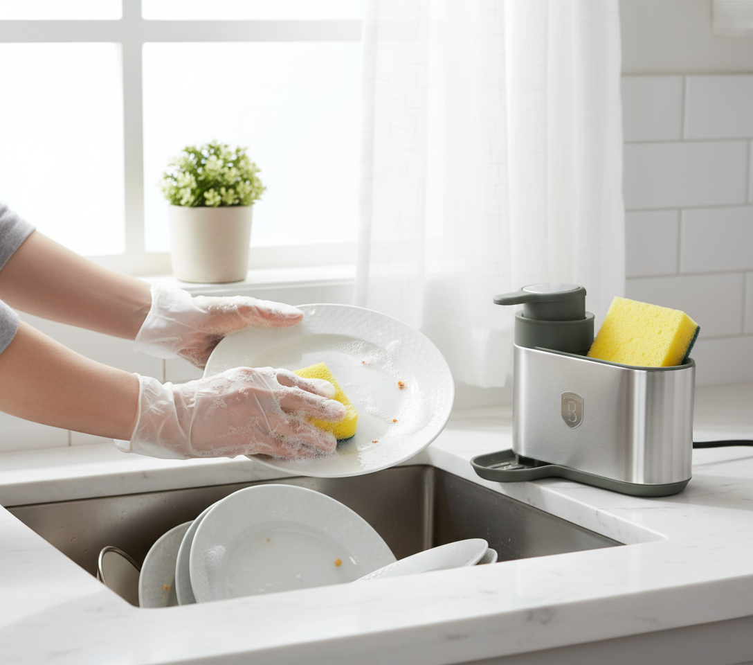 Berlinger Haus Soap Dispenser with Sponge Holder – Matte Green