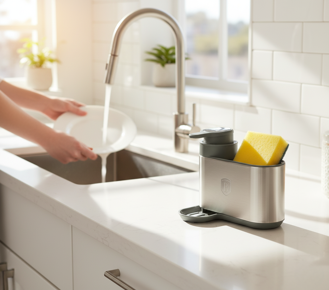 Berlinger Haus Soap Dispenser with Sponge Holder – Matte Green