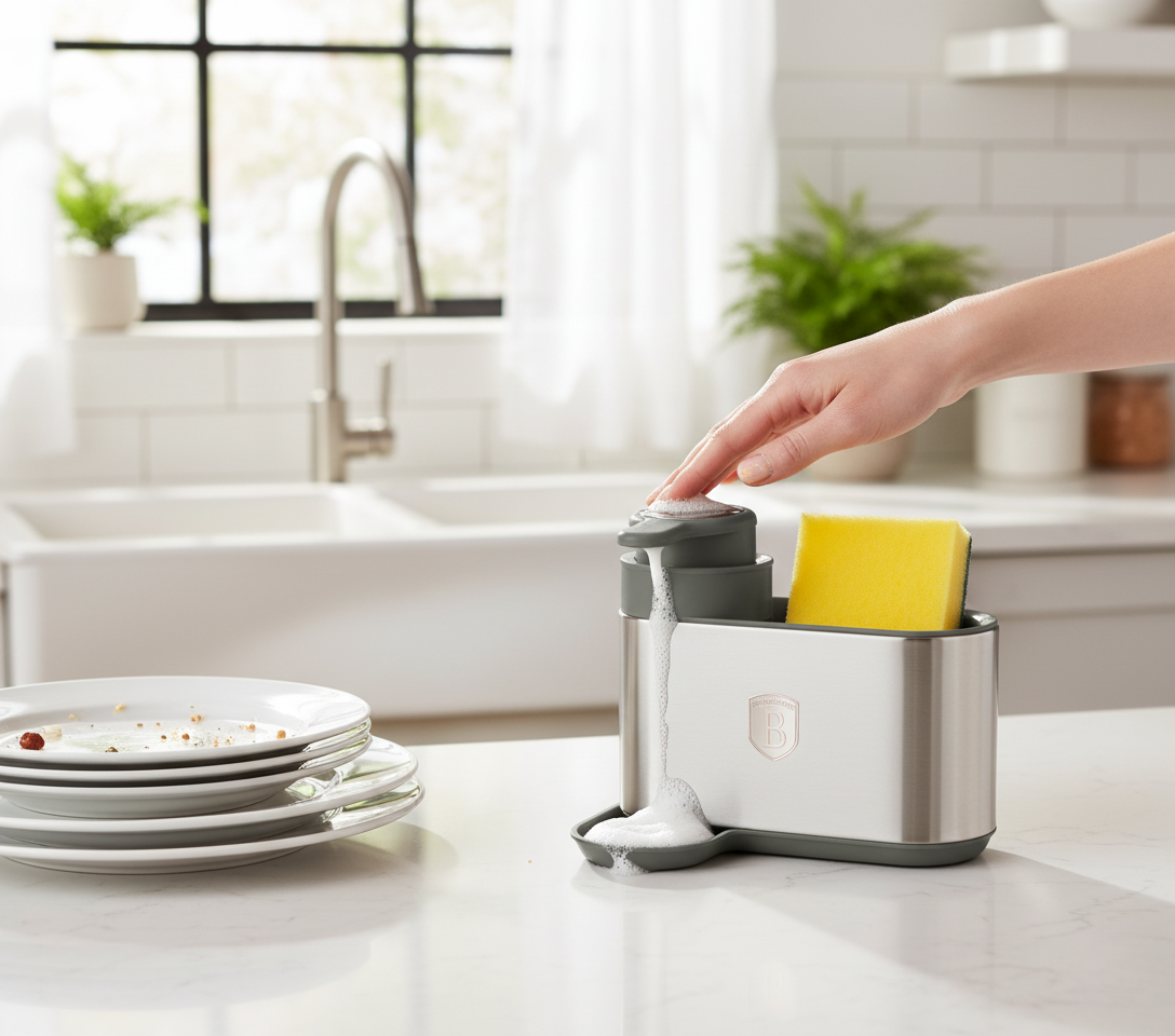 Berlinger Haus Soap Dispenser with Sponge Holder – Matte Green