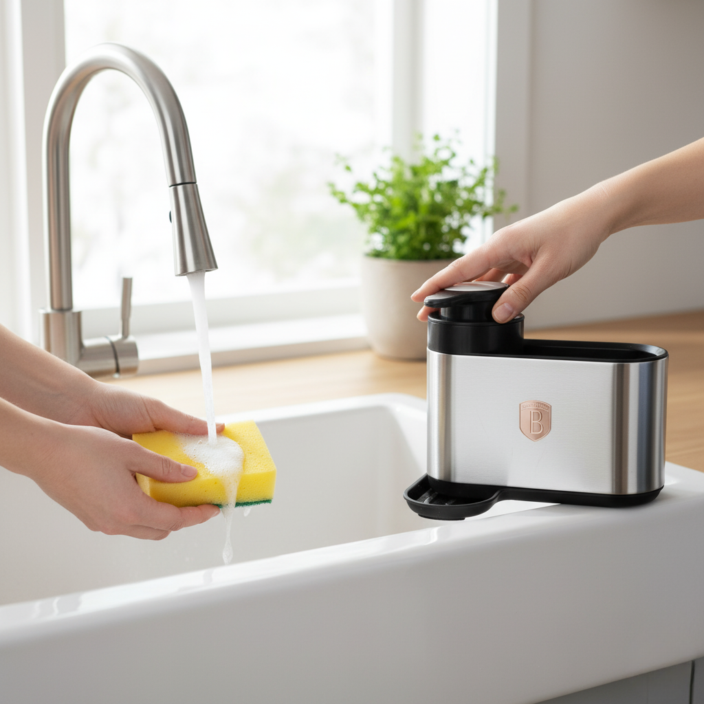 Berlinger Haus Soap Dispenser with Sponge Holder – Black Rose