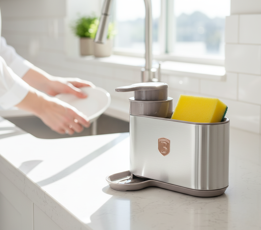 Berlinger Haus Soap Dispenser with Sponge Holder – Taupe