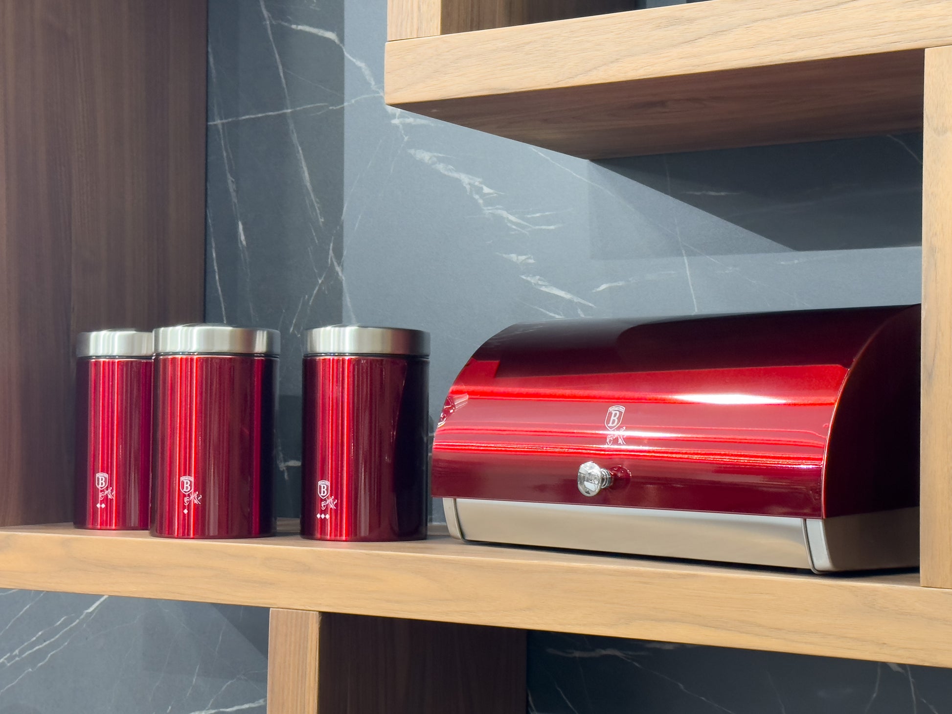 Berlinger Haus 4-Piece Canister Set with Bread Box - Burgundy Metallic