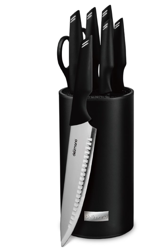 Delimano 6-Piece Stainless Steel Knife Set with Stand - Black Collection