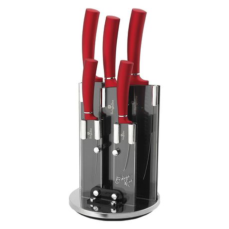 Berlinger Haus 6 Piece Non-Stick Coating Knife Set with Stand - Burgundy