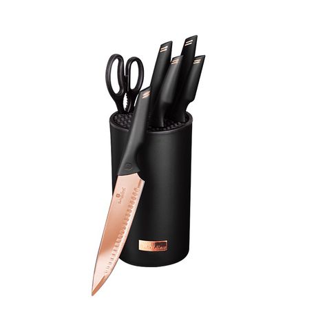 Berlinger Haus 7-Piece Titan Non-Stock Knife Set with Stand - Black Rose Line