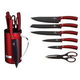 Berlinger Haus 7-Piece Non-Stick Knife Set With Steel Stand - Burgundy