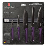 Berlinger Haus Non-Stick Knife Set with Magnetic Hanger - 6-Piece - Purple