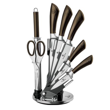 Berlinger Haus 8 Piece Stainless Steel Knife Set with Stand - Black Silver