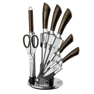 Berlinger Haus 8 Piece Stainless Steel Knife Set with Stand - Shiny Black Edition