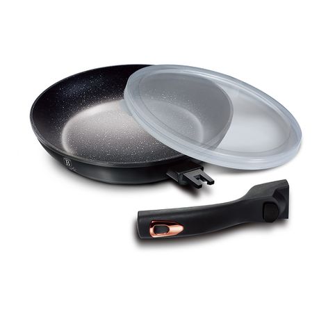 Berlinger Haus 24cm Marble Coating Fry Pan with Lid and Detachable Handle - Black Rose