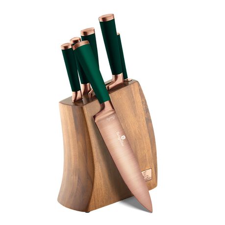 Berlinger Haus 7-Piece Titanium Coating Knife Set with Wood Stand - Emerald