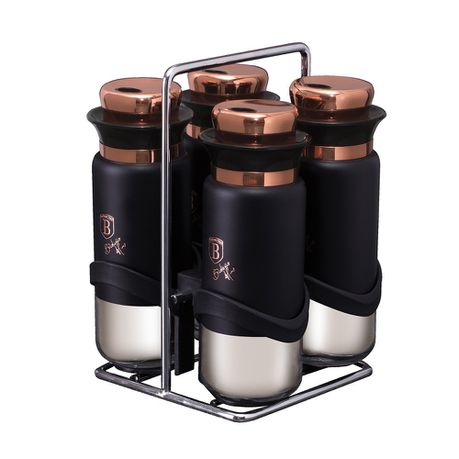 Berlinger Haus 5 Piece Steel and Glass Spice Shaker Set - Black Rose Line Collectiom