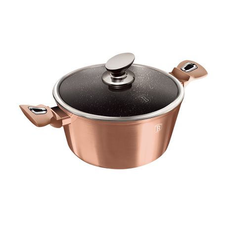 Berlinger Haus 20cm Marble Coating Casserole with Lid - Rose Gold Metallic Line