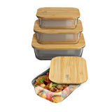 Berlinger Haus 4-Piece Glass Food Container with Bamboo Lid - 2 in 1