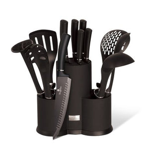 Berlinger Haus 8 Piece Stainless Steel Knife Set with Stand - Shiny Black Edition