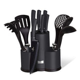 Berlinger Haus 12-Piece Knife & Kitchen Utensils Set with Stand - Carbon
