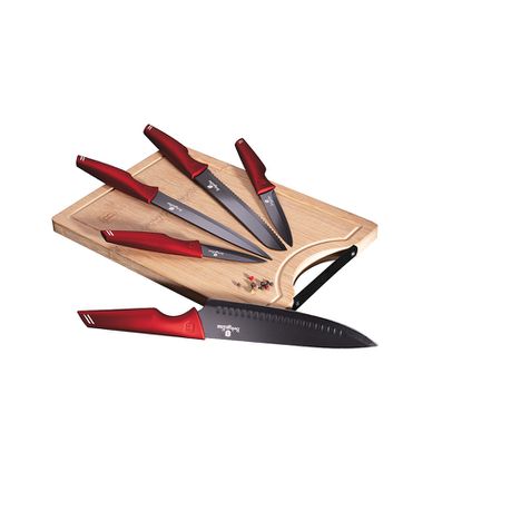 Berlinger Haus 6-Piece Knife Set with Bamboo Cutting Board - Burgundy