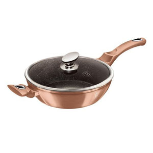 Berlinger Haus 28cm Marble Coating Deep Fry Pan with Lid - Rose Gold Metallic Line