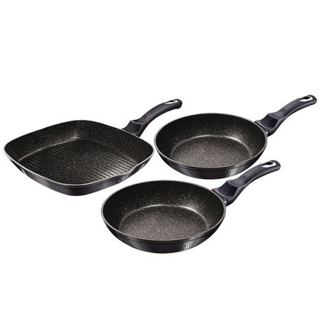 Berlinger Haus 3-Piece Marble Coating Fry & Grill Pan Set - Carbon Pro