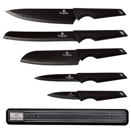 Berlinger Haus 6-Piece Non-Stick Knife Set with Magnetic Hanger - Black Sil