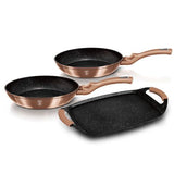 Berlinger Haus 3 Piece Marble Coating Frypan & Grill Plate Set - Rose Gold Collection