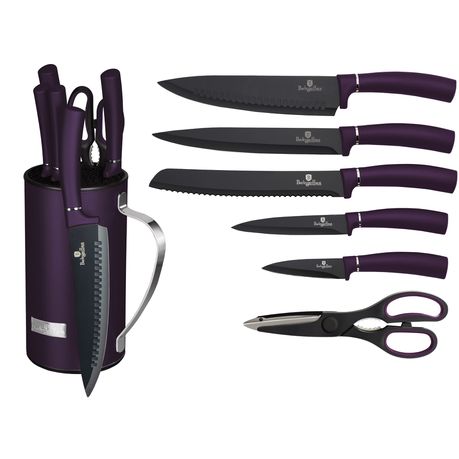 Berlinger Haus 7-Piece Non-Stick Knife Set With Steel Stand - Purple