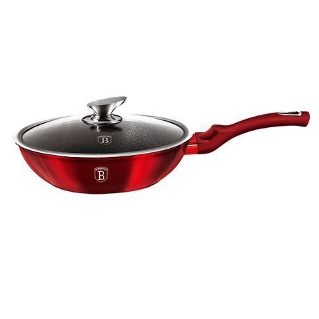 Berlinger Haus 28cm Marble Coating Wok with Lid - Burgundy Metallic