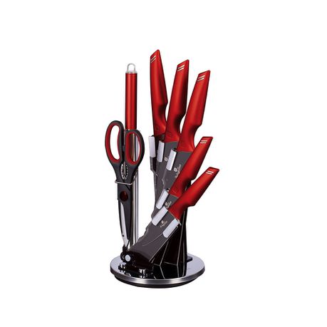 Berlinger Haus 8-Piece Non-Stick Knife Set with Acrylic Stand - Burgundy Metallic