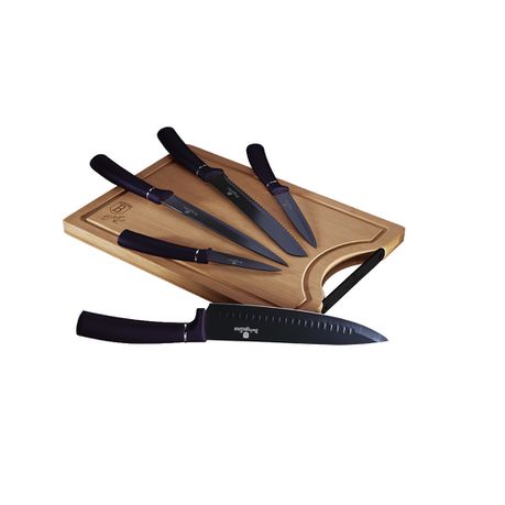 Berlinger Haus 6-Piece Knife Set with Bamboo Cutting Board - Purple Eclipse