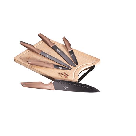 Berlinger Haus 6-Piece Non-Stick Knife Set with Cutting Board - Rose Gold