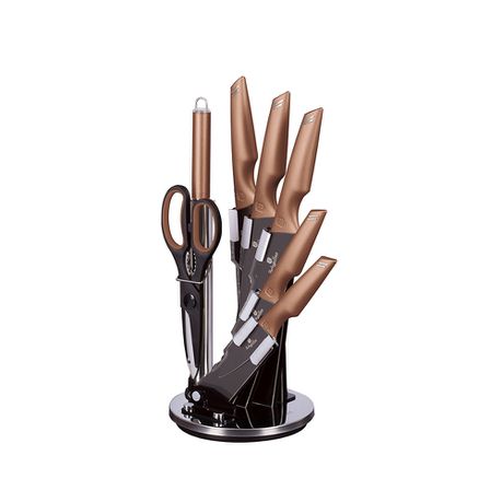 Berlinger Haus 8-Piece Non-Stick Knife Set with Acrylic Stand - Rose Gold