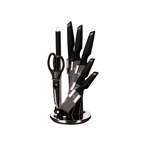Berlinger Haus 8-Piece Non-Stick Knife Set with Acrylic Stand - Black Silver