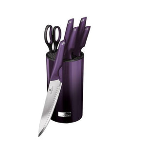 Berlinger Haus 7-Piece Non-Stick Knife Set with Stand - Purple Eclipse
