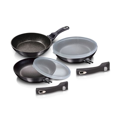 Berlinger Haus 5-Piece Marble Coating Smart Lid Frypan Set - Carbon Pro