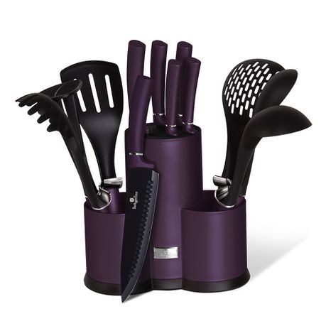 Berlinger Haus 12-Piece Knife & Kitchen Utensils Set with Stand - Purple