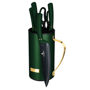 Berlinger Haus 7-Piece Non-Stick Knife Set with Steel Stand - Emerald Green