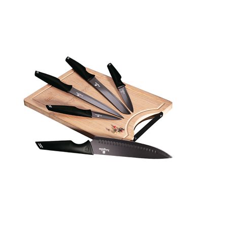Berlinger Haus 6-Piece Knife Set with Bamboo Cutting Board - Black Silver